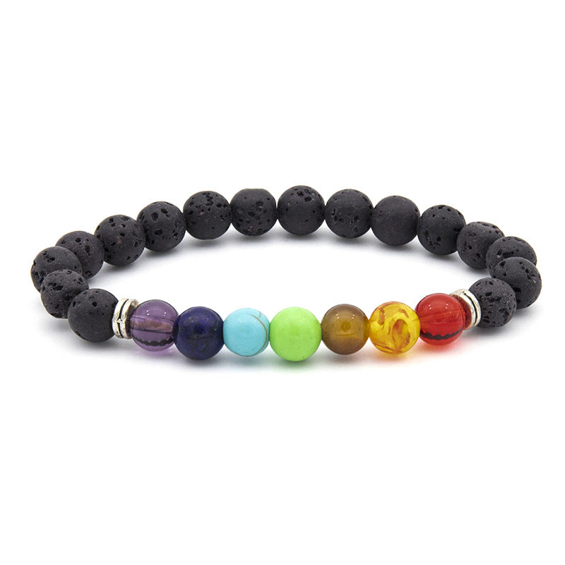 Venta al por mayor pulsera de piedra volcánica para hombre hecha a mano con cuentas
